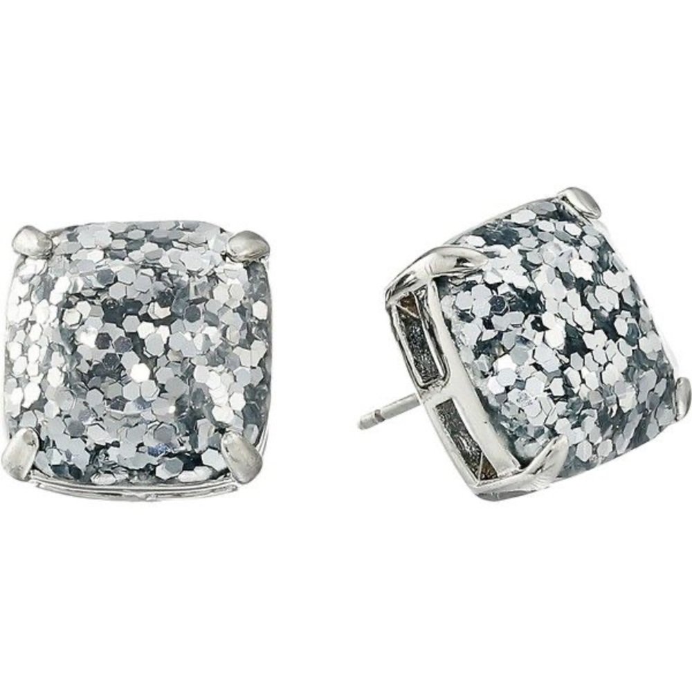 ♠️ Kate Spade Silver Glitter Crystal Small Square Stud Earrings